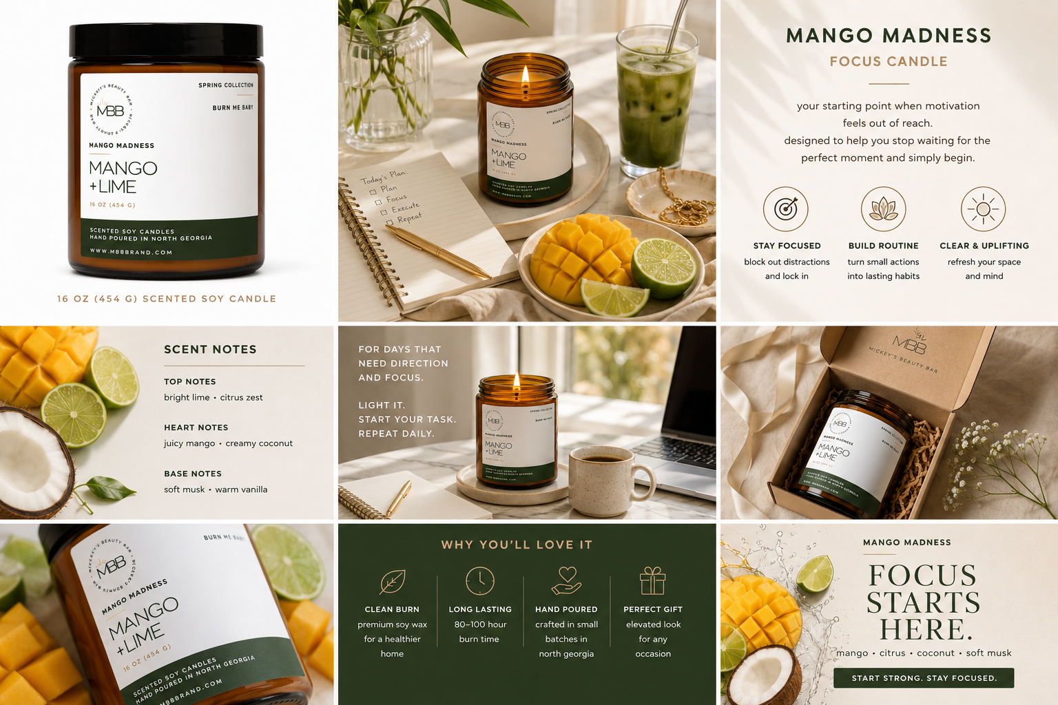 mango lime | focus candle | for productivity & daily routine