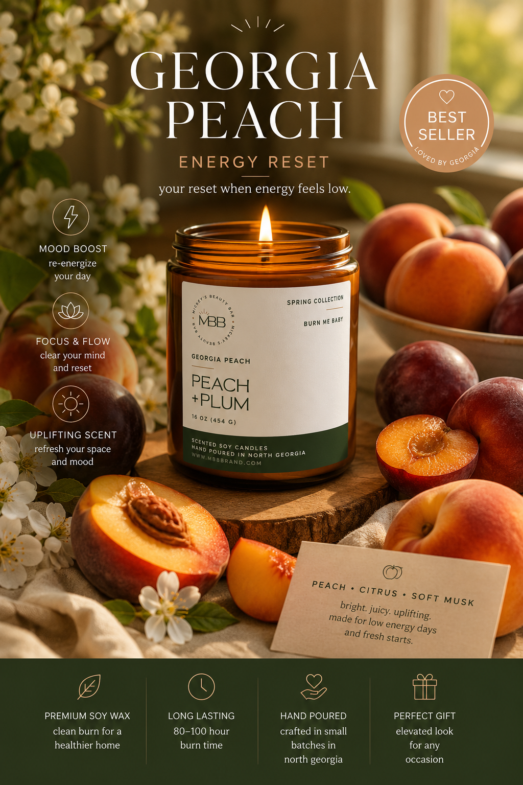 georgia peach candle | mood boost | for low energy days
