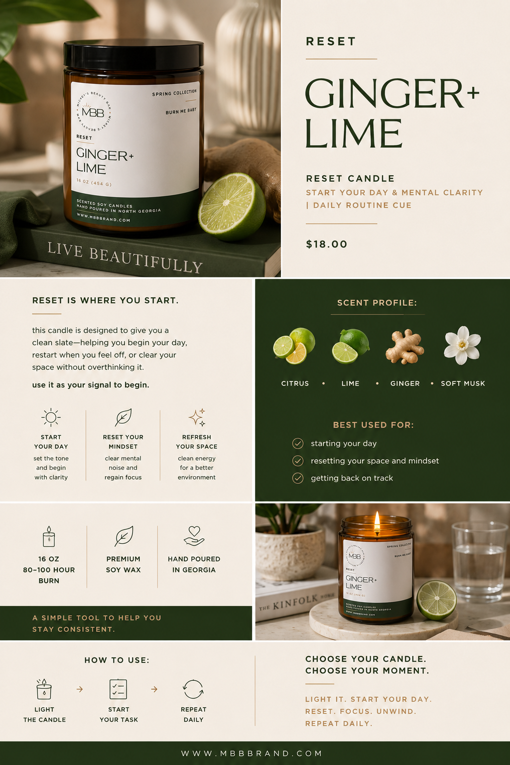 reset candle | start your day & mental clarity | daily routine cue