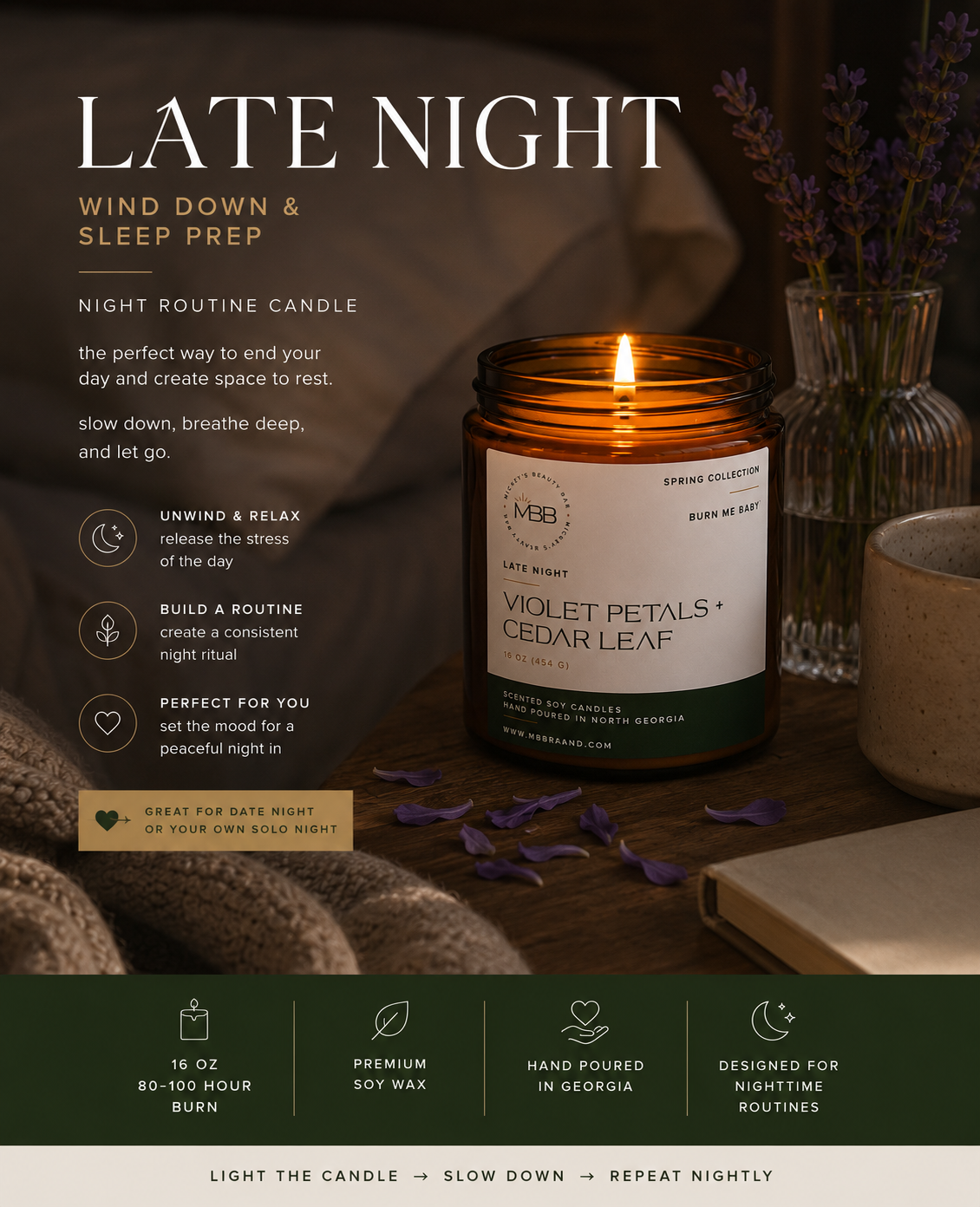 late night candle for night routine | wind down & sleep prep